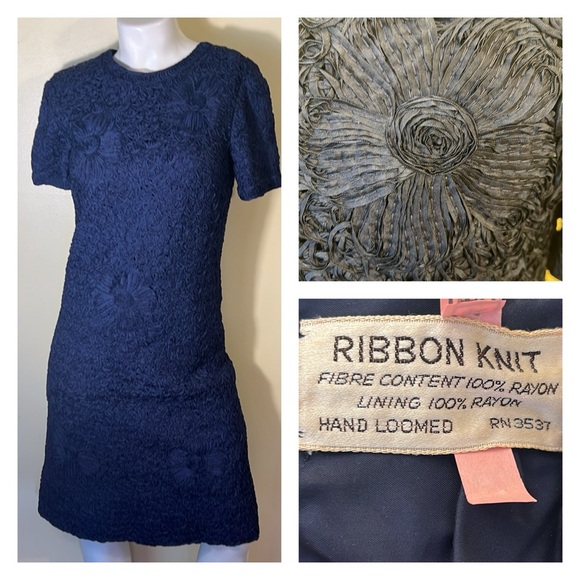 Ribbon Knit Vintage 1940s Style Knit Ribbon Rayon Dress - Picture 4 of 11